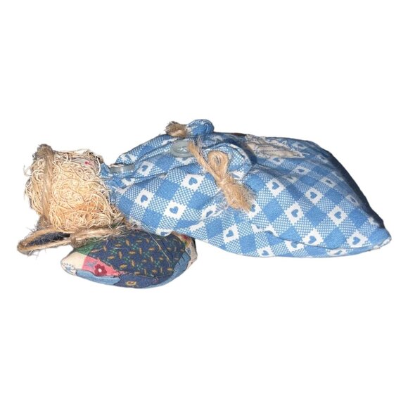 Handcrafted Patchwork Angel Doll With Blue Gingham Dress & Button Details - Picture 4 of 6